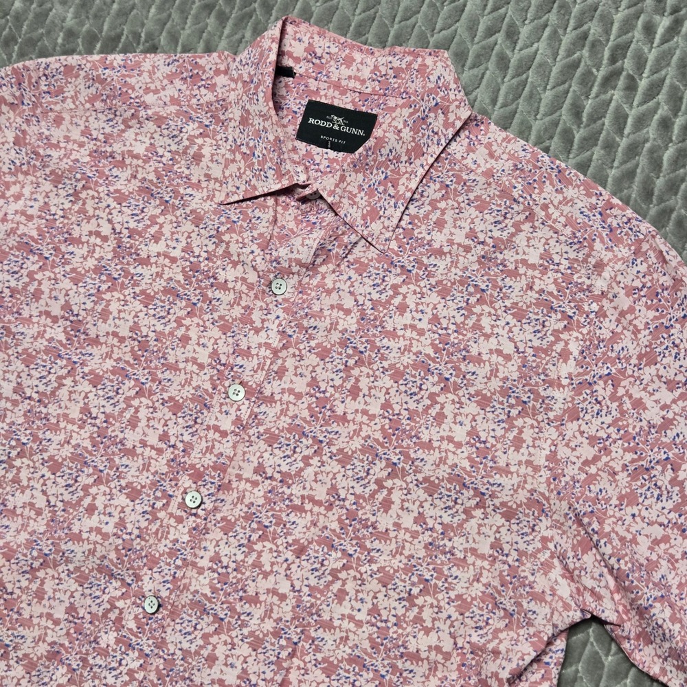 Rodd &‎ Gunn Mens XL Sports Fit Pink Floral Short Sleeve Cotton Button Up Shirt